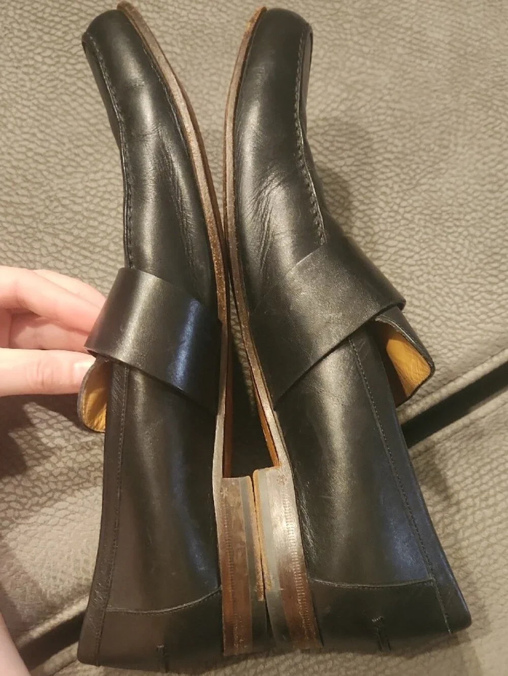 Gucci Vintage Black Leather Loafers with Silver Crest Medallion